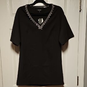 Lea & Viola Crystal Embellished V-Neck Top
